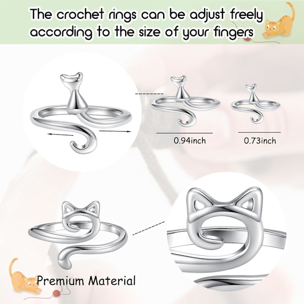 Garnring Katt Kitty Öron Justerbar Storlek Virkning Ring Nybörjare Stickning Virkning Present