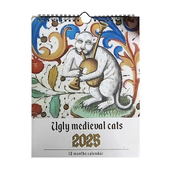 Medieval Cat Calendar 2025 Strange Medieval Cats Wall Calendar 2025 Ugly Medieval Cats Calendar 12 Months