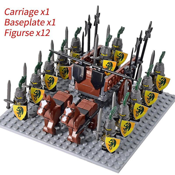 Medeltida riddare mini actionfigurer byggklossar romersk vagn vagn soldat krigshäst tegel leksaker för barn present Set 30