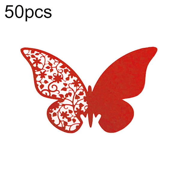 Sinknap 50 stk bordmarkering Vinglasskort Gunst Sommerfugl Navn Plass Fest Bryllup Dekor Red