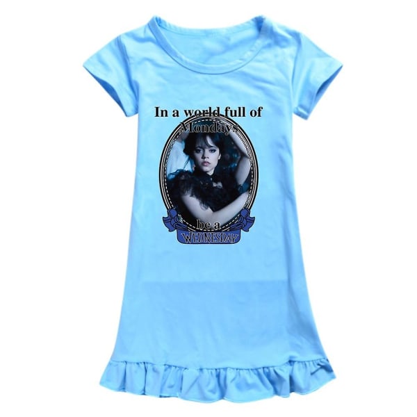 7-12 år Barn Flickor Onsdag Familjen Addams Sovklänning Kortärmad Nattklänning Presenter Light Blue 9-10 Years