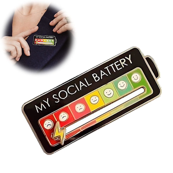Sjov social humør pin 7 dage, social batteri reversnål, interaktiv humør pin, angst badge humørudtryksnål gave til introverte Black