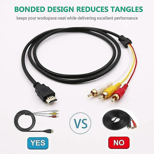HDMI - 3RCA-kaapeli, 1,5 m - Teräväpiirto video audio AV-kaapelisovitin