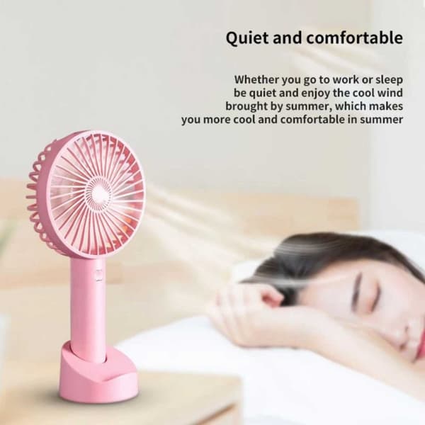 Mini bærbar ventilator med bordstativ USB genopladelig hvid