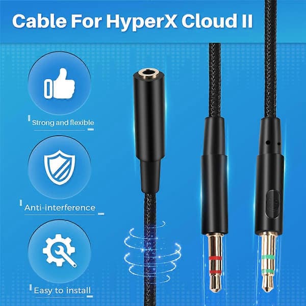 3,5 mm Universal 2 i 1 Gaming Headset Audio- Forlengelseskabel for HyperX Cloud II/Alpha-/Cloud Flight/Co