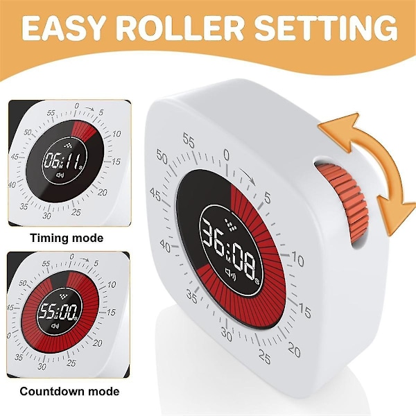 Visuell timer for barn, digital timer med 60-minutters nedtelling, stille timer for skrivebordstimerklokke for å studere, undervise B