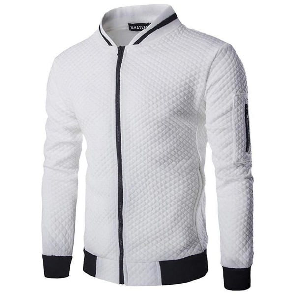 2023 Plaid Sweater Cardigan Men's Sports Casual Sweater Fashion Jacket Zipper Shirt - White XXL