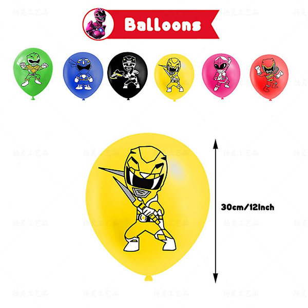 Power Rangers tema fødselsdagsfest dekoration banner balloner kage cupcake toppers sæt