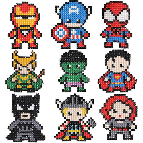 9 kpl The Avengers 5D timanttimaalaus tarrasettiä, DIY-käsityö piirrettyjen maalauksen numeroiden mukaan mosaiikki timantti taidetta tarrat lapsille