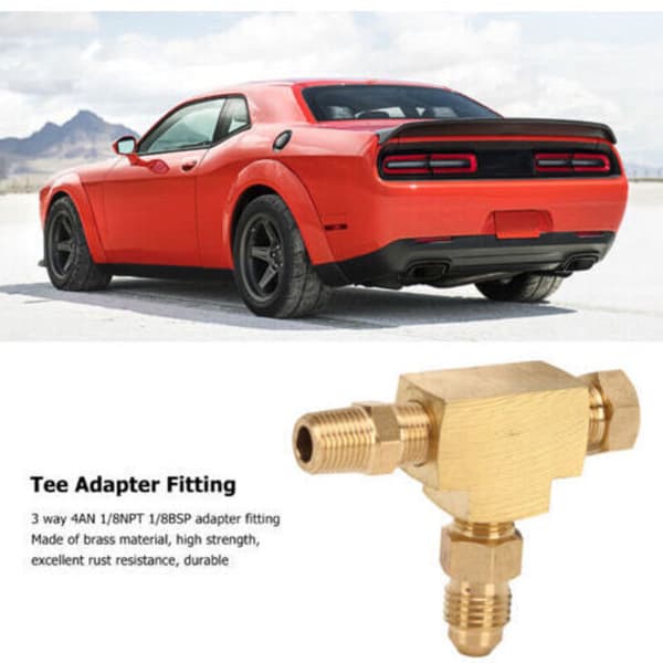 4AN 1/8in NPT BSP messing T-adapter fitting, perfekt tætning til turbo olieføde tryksensor