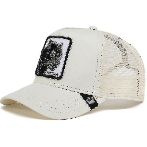 Jinzhaolai Farm Animal Trucker Baseball Cap Hat Mesh Style Mænd Kvinder Hip Hop Bros, justerbar Baseball Hat Panther White