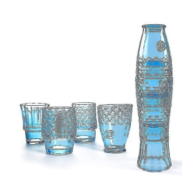 Koi Stack Ass Set Fiskeformet Gobelet Cup Cocktail Øl Glas Stabelbare drikkeglassæt Glasswar Blue