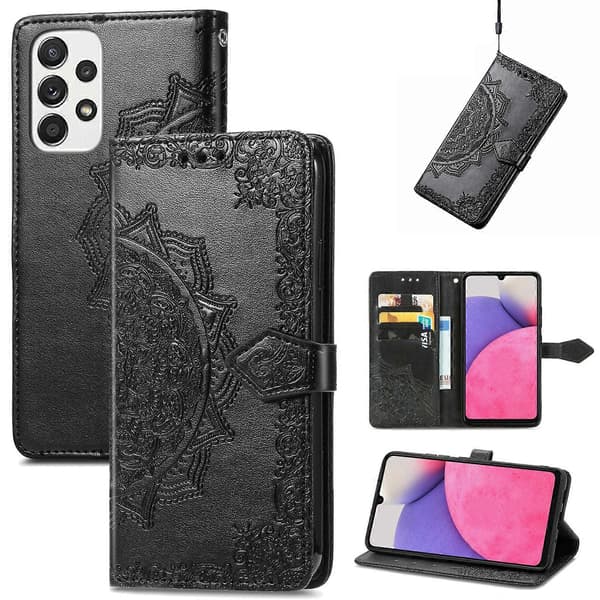 For Samsung Galaxy A33 5G Mandala Blomst Preget Lærveske