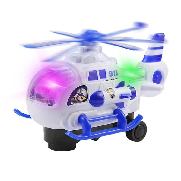 Kids Police Helicopter Car Toy With Lights And Music Battery Operated Automatic Bump And Go Vehicle Car