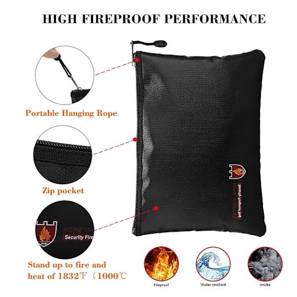 Brandsäker Dokumentväska - 27*16CM Brandbeständig, Vattentät, Brandsäker Förvaring för Pengar, Sedlar, Pass, Dokument, Telefoner och Smycken
