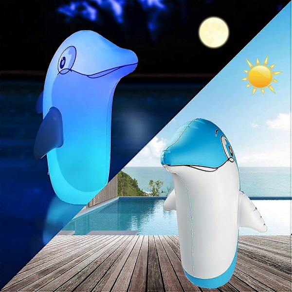 Lysende poollegetøj til børn og voksne, oppustelig delfin, der kan stå op på vand og land med tumbler-design / LED & fjernbetjening / 13 farver, pool floats, fantastisk til strand