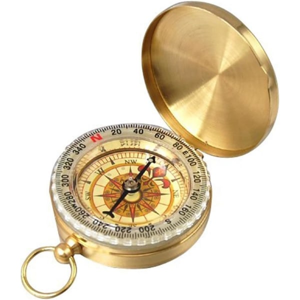 Retro portabel metallobjektiv kompasskompass för vandring/resor/camping/vilda/navigering (guld)