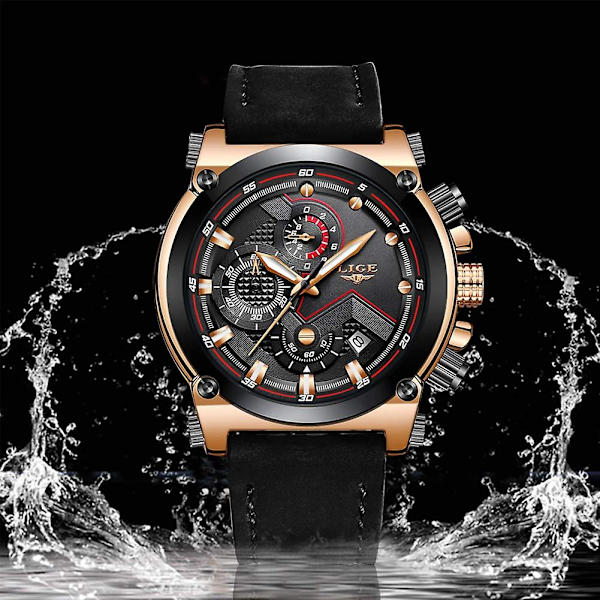 Herrmode Sport Quartz Rem Svart Läderrem