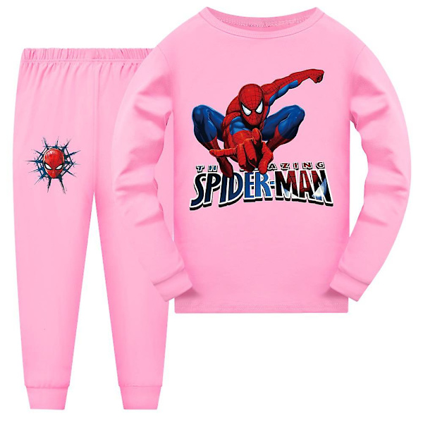 7-14 år Spiderman Pyjamas Långärmad T-shirt Byxor Nattkläder Pjs Set Outfits Gåvor Pink 7-8Years