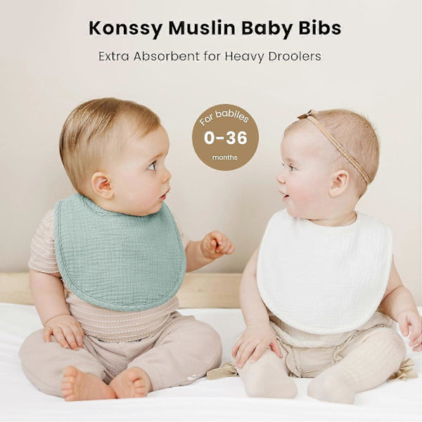 Muslin Babyhaklappar 8-pack Baby Bandana Drool Bibs Bomull för Unisex Pojkar Flickor, 8 Ensfärgade Set för Tandspottning Blå