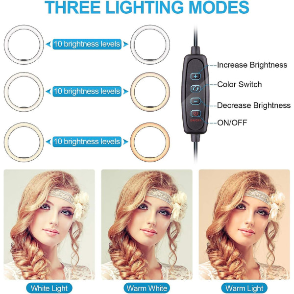 10" Selfie-ringlys med stativ, dæmpbar desktop-led-lampe kamera-ringlys med trådløs fjernudløser til livestream/makeup/youtube video