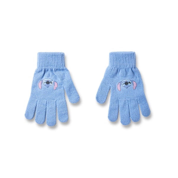 Disney Flickor Beanie och Vantar Set Blå Stitch Karaktärsansikte - One Size