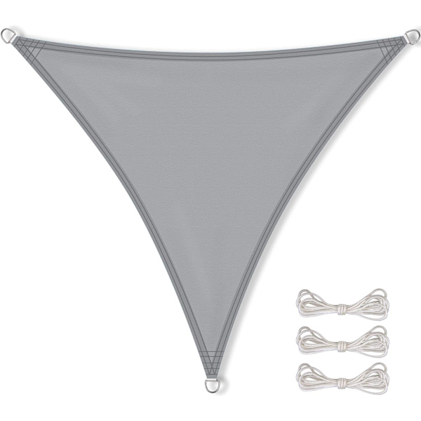 Skygge seil hage balkong hydrofob polyester PES trekant 3 x 3 x 3 m grå
