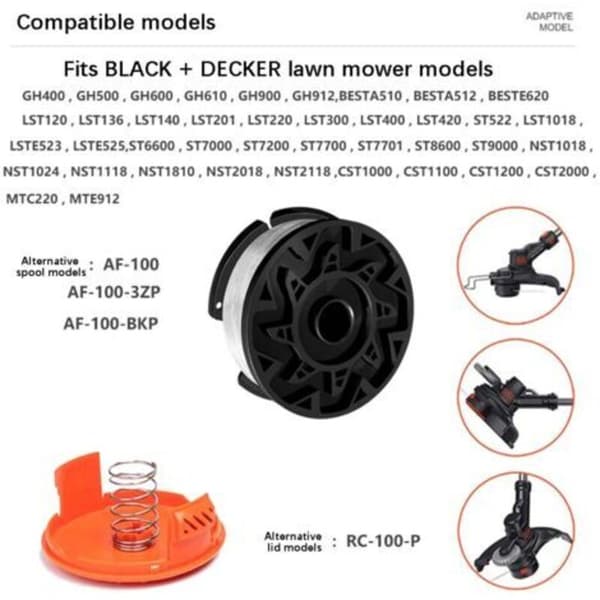 BLACK+DECKER udskiftningsspole til plæneklippere, 1,65 mm diameter spole, 9,144 m spolemængde, 6+1+1 sæt