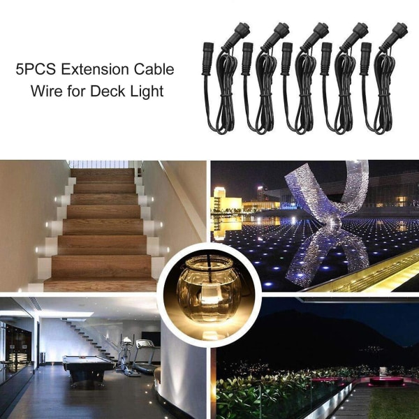 5PCS Extension Cable Wire for Deck Light 1m/39.4in Length 2 Pin Extension Cord IP67 Waterproof with