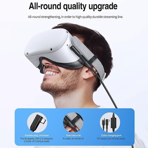 Til Meta Quest 3/PICO 4 VR Datakabel 5m USB til Type-C PC Link Streaming Hurtig Opladningsledning
