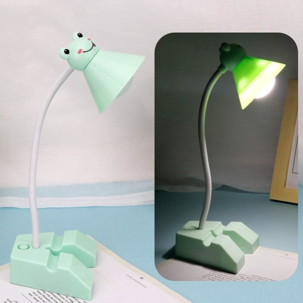 Skrivebordslampe-Mini tegneserie foldbar LED-bordslampe USB-opladningslampe Børnelæseøjelampe (grøn frø)