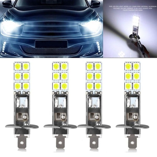 4X H1 6000K Super White LED Hovedlyspærer Kit Tåkelys