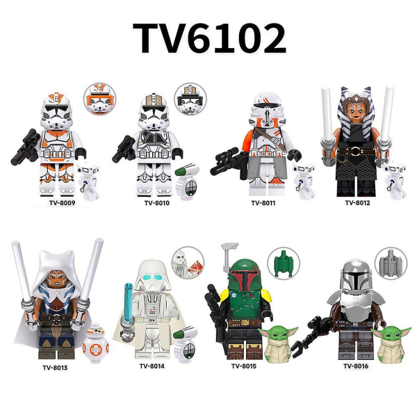 8 stk Mandalorian-serie minifigurer byggesett, soldater kriger mini actionfigurer lekesett fans gaver til barn