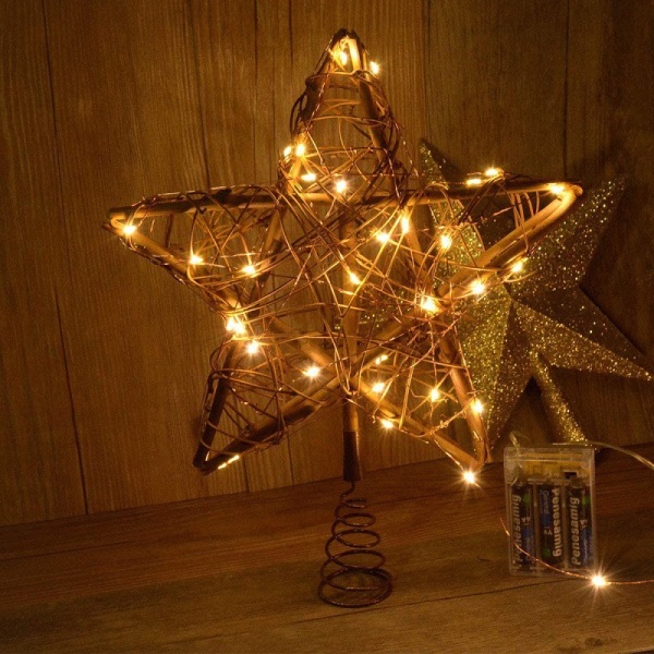 Stjerneformet juletræ, dekorativt LED-juletræ med vintage-ranker
