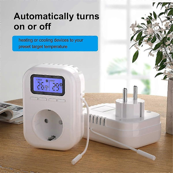 220V Temperaturregulatorplugg med sensor, Digital termostatplugg, Sokkeltermostatbryter for drivhus EU-plugg