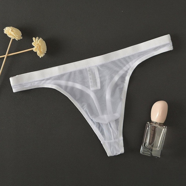 Miesten G-string läpinäkyvä mesh slim fit läpinäkyvä ohut antiseptinen matalavyötäröinen pornografinen miesten alusvaatteet M White