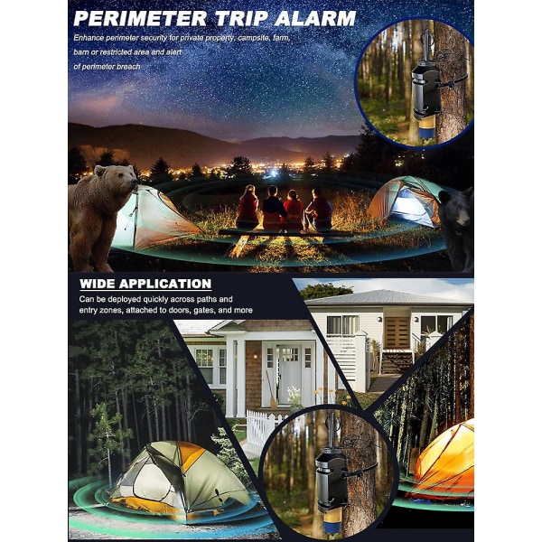 Utendørs Perimeter Trip Alarm, Camp Safe Alarm Trip Wire Alarm enhet Tidlig varsling Sikkerhetssystem for camping og sikkerhet Eiendomssikkerhet