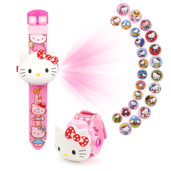 KT Cat Clock Projection Watch med projektorfunksjon Cartoon Flip Toy Watch – 24 lysbildespill