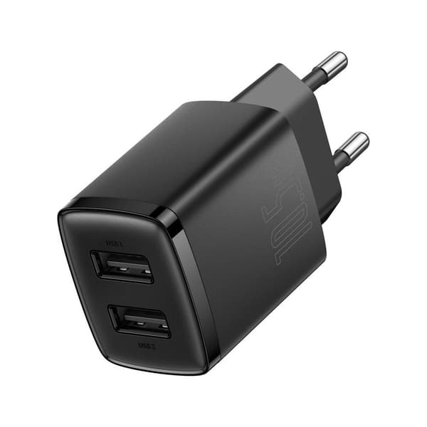 Baseus Compact 2xUSB 10.5W sort vægoplader