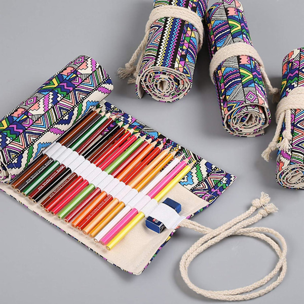 2024 Ny farvet blyantholder taske, 72 slots lærred wrap holder rulle