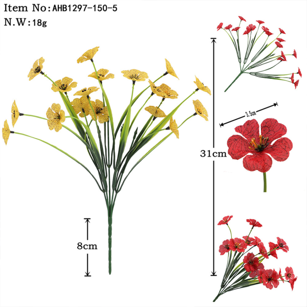 1/2/3/5 2X 5 gafler kunstige blomster fiolett falsk plantebukett hvit 1 stk