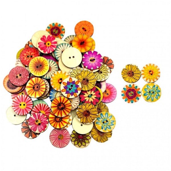 100 stycken blandade färger träknappar 2 hål för DIY-sömnad 20mm