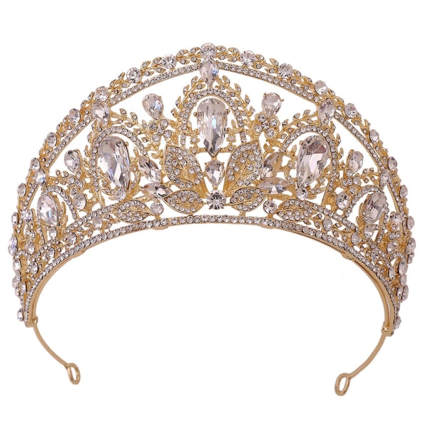 Aikuisten prinsessakruunu Kc Kultainen päähineet Nainen tekojalokivihiusasusteet Sparkly Tiara Naamiaisiin Ball Juhla Cosplay Gold