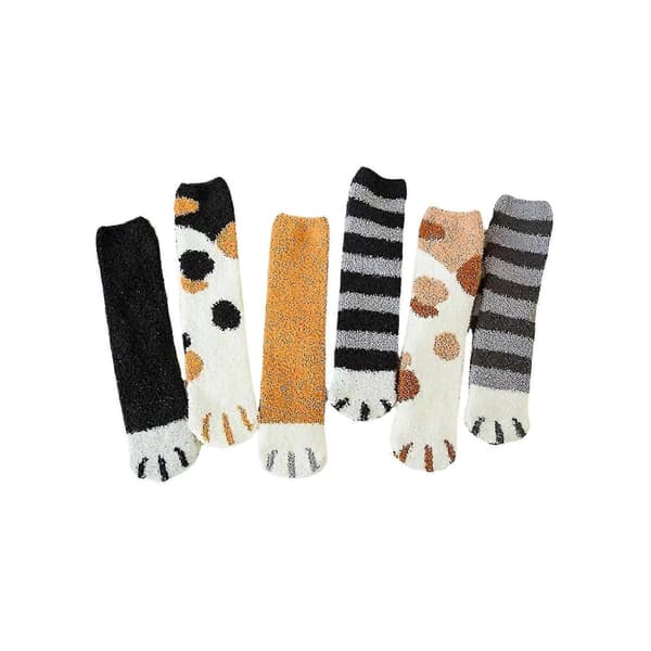 6 Par Søde Katteklo-Sokker til Kvinder Vinter Fuzzy Cozy Plush Slipper Sokker, Varme Søde Dyregave