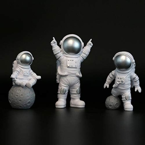 Pakke med 3 astronaut-figurer kagepynt - Hvid