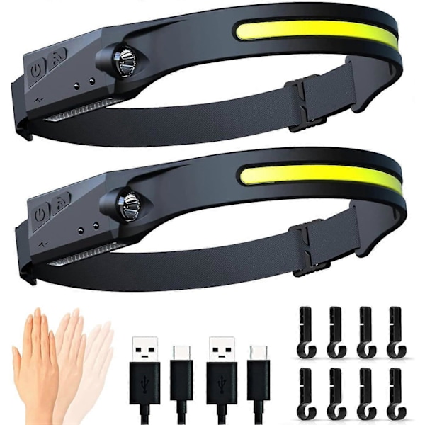 Laddningsbar LED-pannlampa 2-pack, Gobeam 230 USB COB Pannlampa 350 Lumen Super Ljus Jogging Pannlampa med Sensor Lätt Vikt Vattentät Pannlampa Löpning