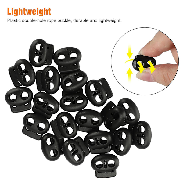 20 stk Plast Cord Lock End Toggle Dobbel Hull Fjær Stopper Festemidler Glidebrytere End For Skolisser, Trekkstrenger, Paracord, Vesker, Klær