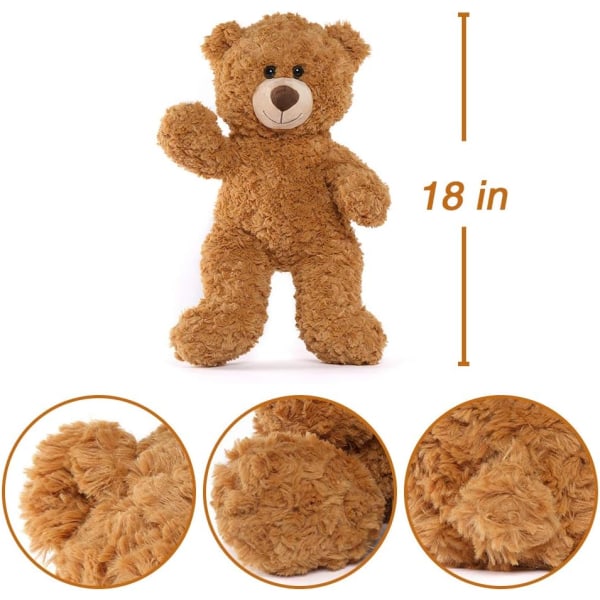 Liten nallebjörn gosedjur 18 tum, söt liten nalle plyschleksaker för barn flicka pojke (brun)
