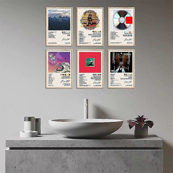 6 st/set Kanye West Album Omslag Affischer Rappare Musik Affischer Väggkonst Rum Estetisk Heminredning Gåvor Oramade