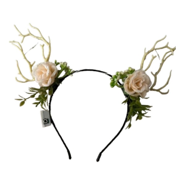 Lysende LED Hjortegevir Blomster Hodebånd med 3 Lysmoduser Rekvisitter Kostyme
